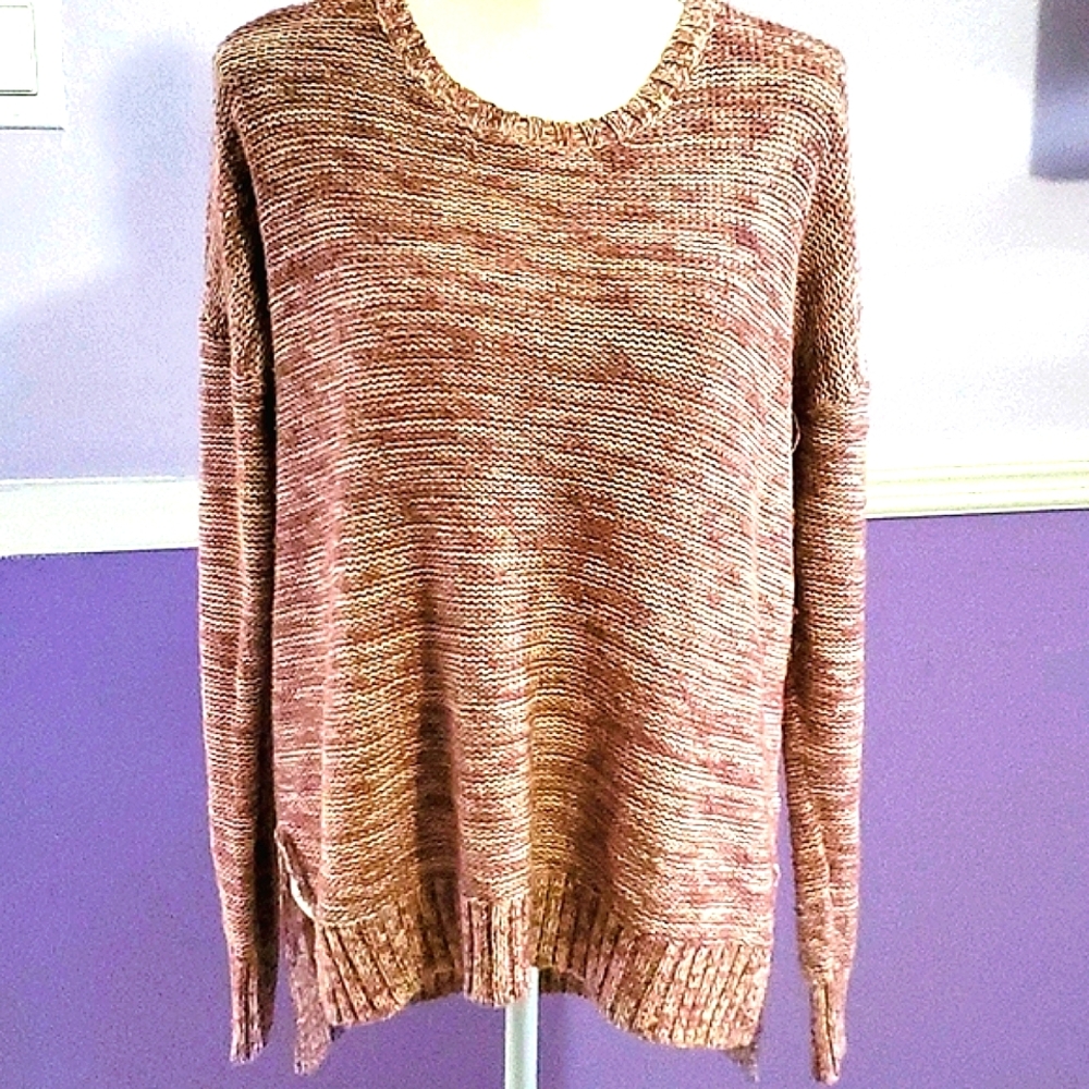 Mudd Marronish Long Sleeve Longline Chunky Cozy Textured Sweater Athleisure L